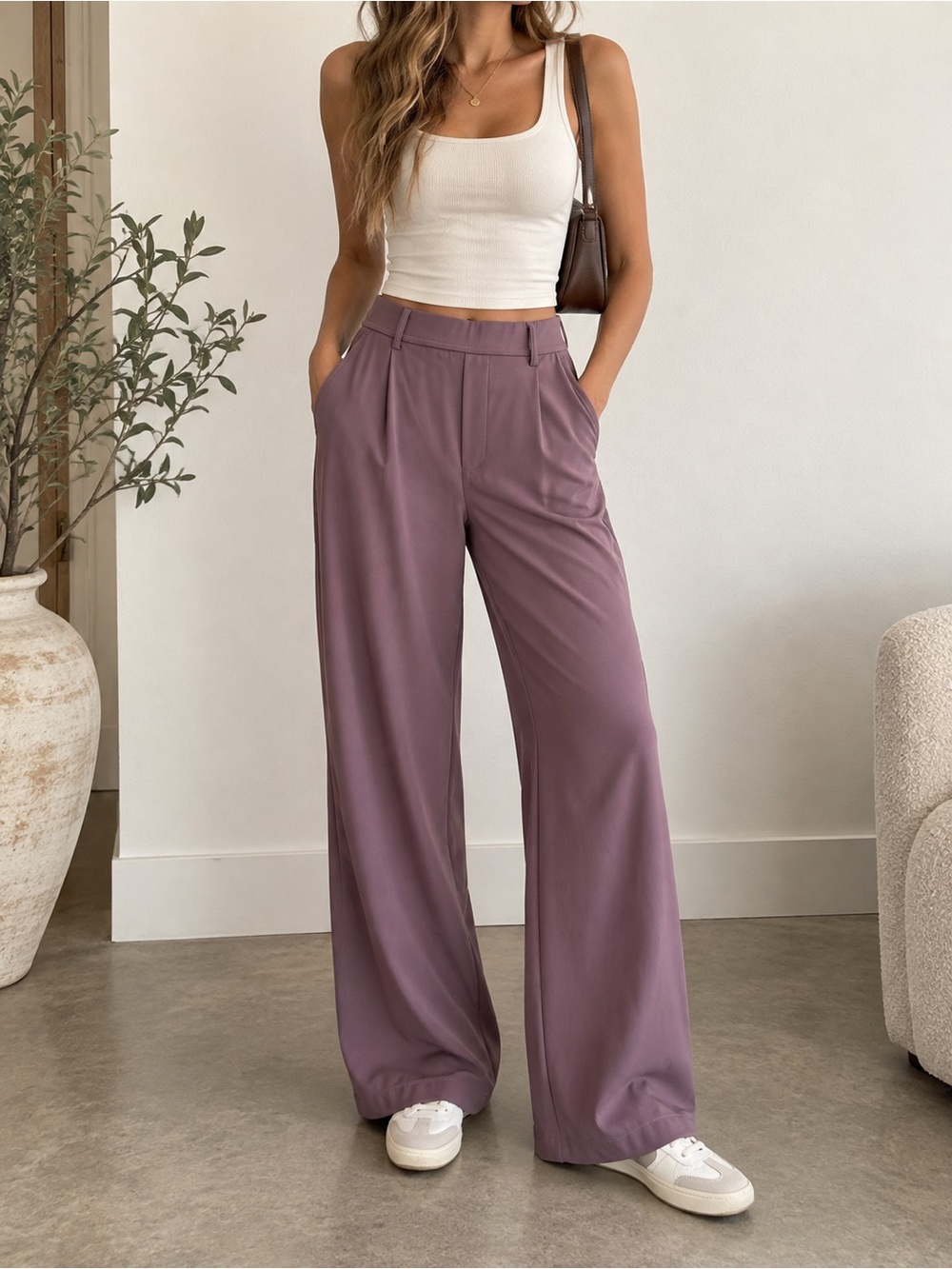Halara S Tall Mauve High Waist Wide Leg Stretch Work Pants